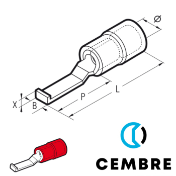 RF-PPL30 Cembre PVC insulated hooked blade terminal 0.25-1.5mm²