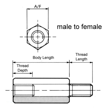 SP05-B-M4 5mm male to female hexagonal steel pillar