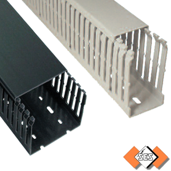 GF-DIN-A7/5 50x75 black PVC trunking with slot and base punching