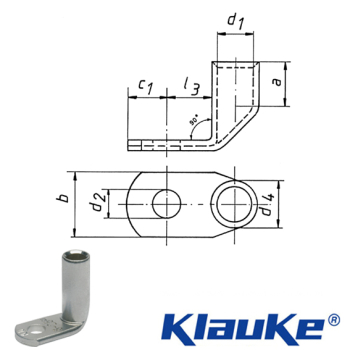 163R8 Klauke DIN M8 compression 90° angled lug 16mm² 163R8 Klauke DIN M8 compression 90° angled lug 16mm²