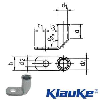 742F6 Klauke F series M6 90° angled cable lug 10mm²